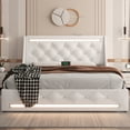 thumbnail image 2 of E-motie Queen Size Upholstered LED Bed Frame with Outlets, USB & Type-C - Wingback PU Leather Headboard, Diamond Tufting, White, 2 of 10