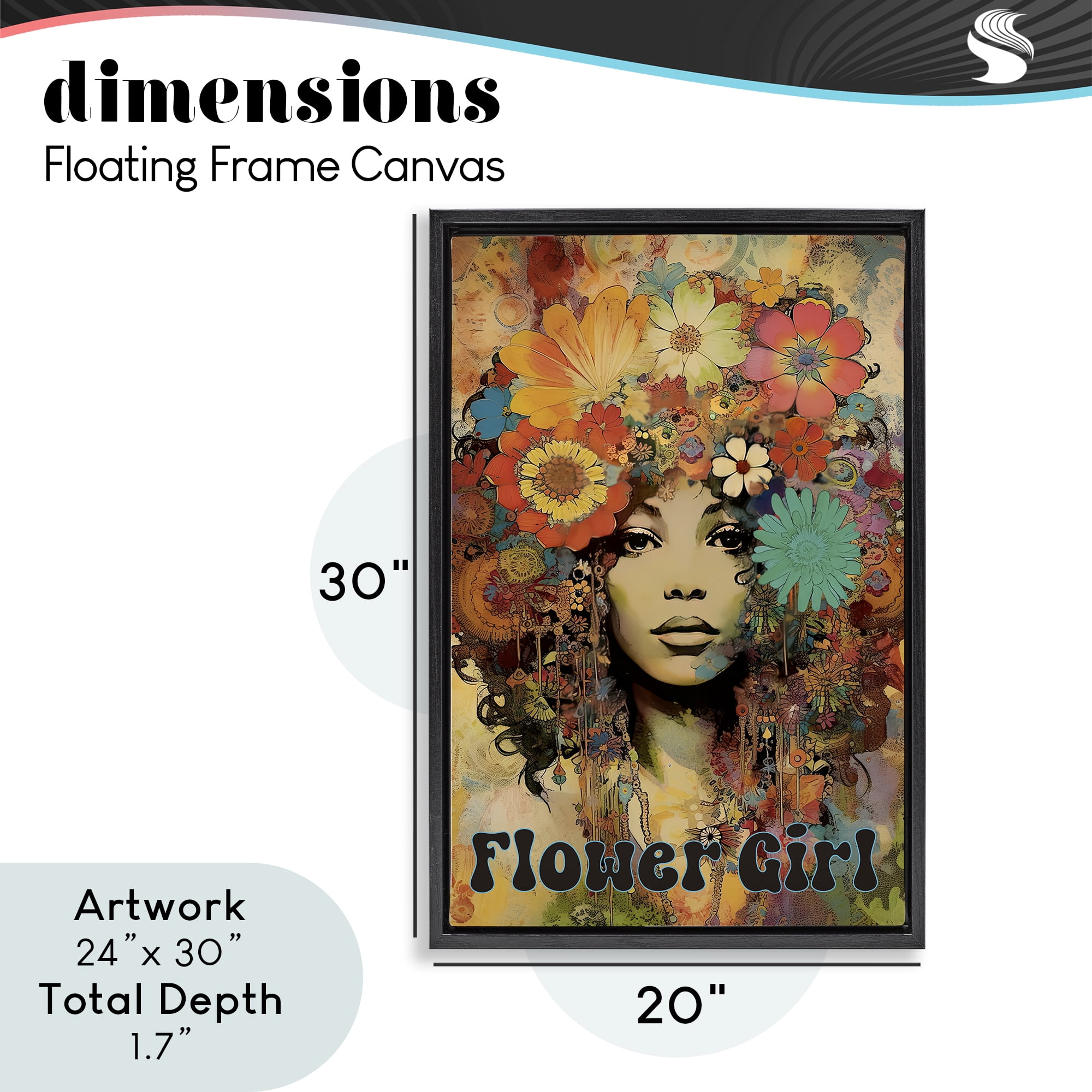 Bohemian Flower Girl Black Framed Floater Canvas Wall Art, design by Sasha