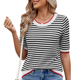 thumbnail image 1 of Camisas de Corta de Verano para Mujer, Suéter A Rayas, Lindas Blusas Casuales de Punto con Cuello Redondo A y Negro L, 1 of 9