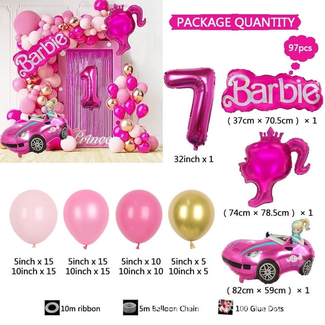 Conjunto de globos de cumpleaños, decoración para fiestas, abanico de globos, diseño de escena de Barbie, arco de cadena de globos