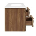 thumbnail image 4 of Wall Mount Sink Vanity Cabinet, Walnut White, Wood, Mid Century Hotel Bedroom Bathroom, Modern Contemporary HB34072, 4 of 11