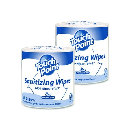 Touch Point Hand Sanitizing Wipes Refill  5 x 8  Fragrance Free  White  2 000 Wipes/Roll  2 Rolls/Carton