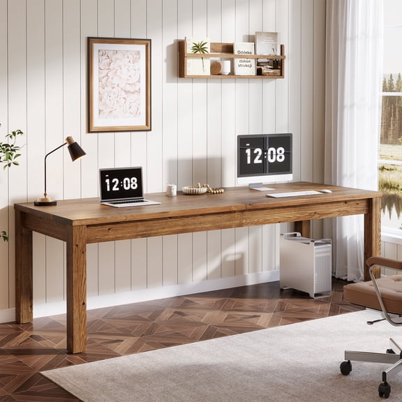 Finmind 2 Person Desk, 78.74-inch Extra Long Office Computer Desk, Farmhouse Double Table for Home Office, Brown
