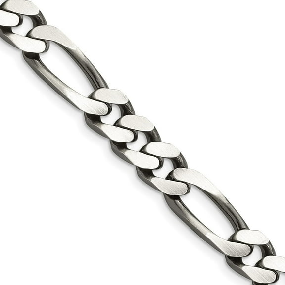 Auriga Fine Jewelry 925 Sterling Silver Antiqued 9 mm Figaro Chain Necklace for Mens 20"