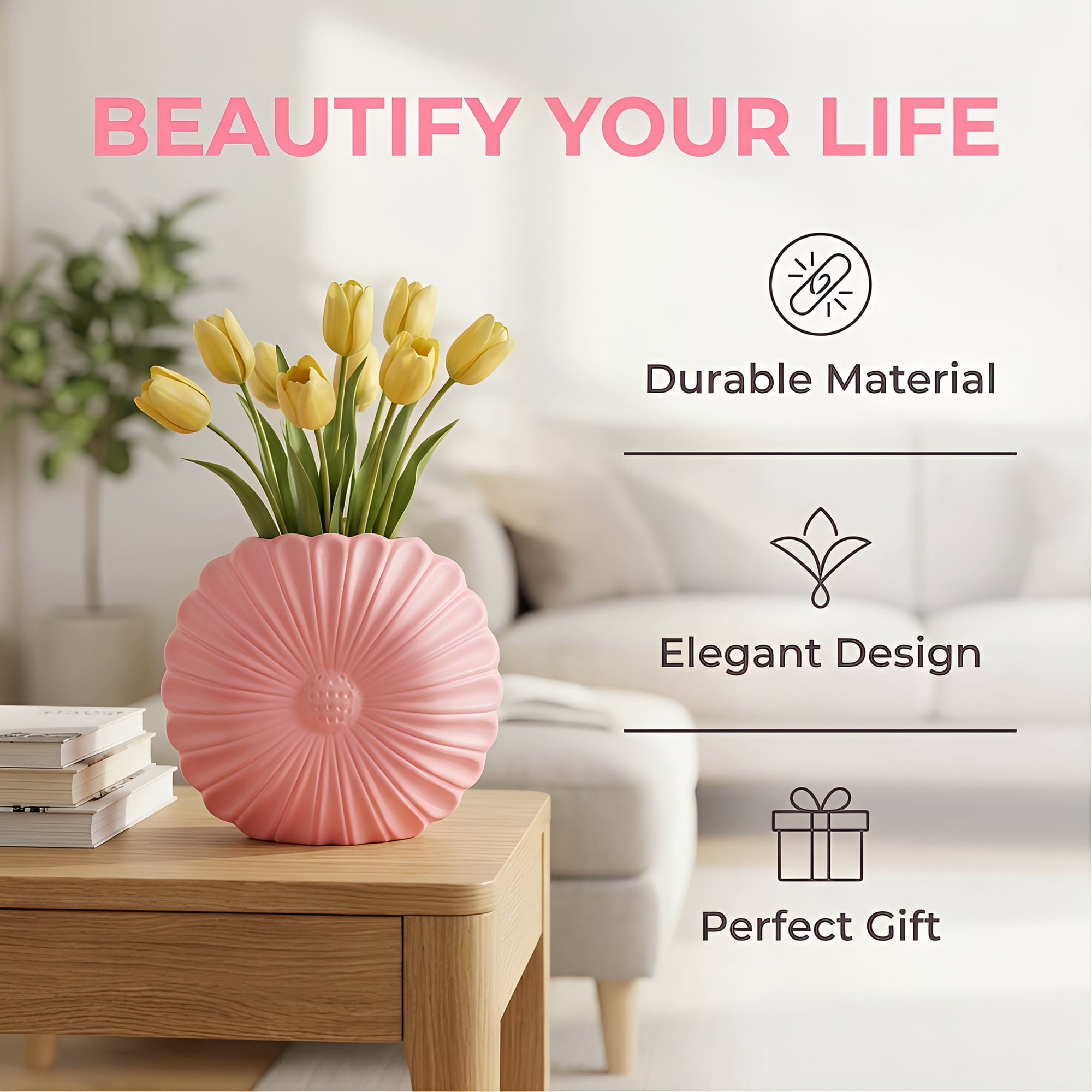 Unique Bargains Geometric Flower Nordic Minimalist Bud Vase Pink 7.9"L x 1.2"W x 6.9"H