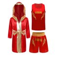 thumbnail image 3 of Kids 3Pcs Boxing Kickboxing Outfits Boys Boxer Training Uniform Hooded Robe with Sports Vest Shorts Set Red 14, 3 of 9