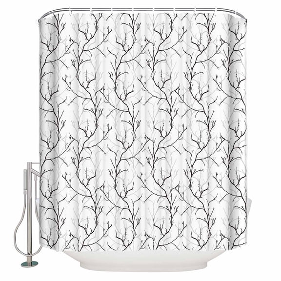 Black White Branches Bathroom Shower Curtains with 12 Hooks Polyester Waterproof Shower Curtain for Stalls and Bathtubs Vintage Art Farmhouse Decorative Bathroom Privacy Curtain 72x96 Inches