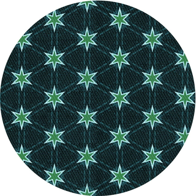 Ahgly Company Machine Washable Indoor Round Transitional Dark Cyan Green Area Rugs, 3' Round