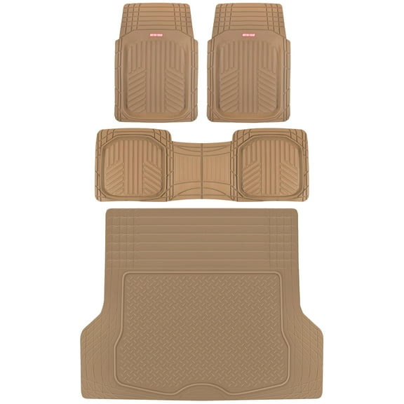 Motor Trend FlexTough™ Deep Dish Plus Rubber Car Floor Mats with Trunk Mat Cargo Liner, Front & Rear Combo Set fits Most Car SUV Van Coupe Sedan, Heavy Duty All Weather Trim To Fit