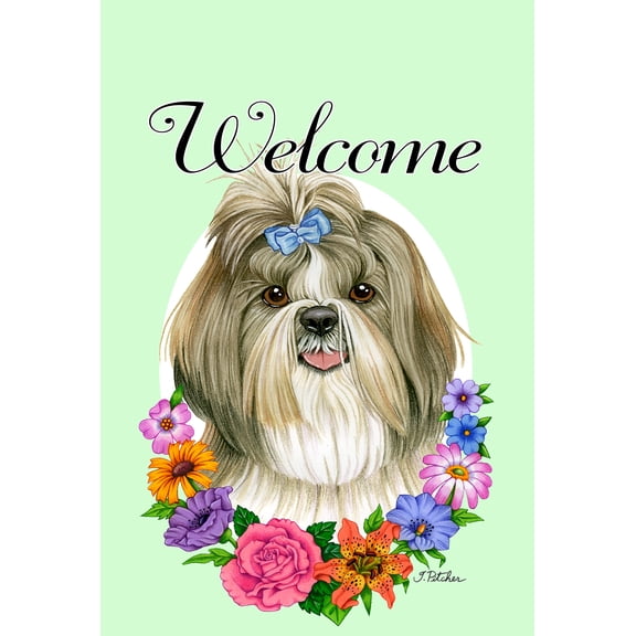 Shih Tzu - Best of Breed Welcome Flowers House Flags