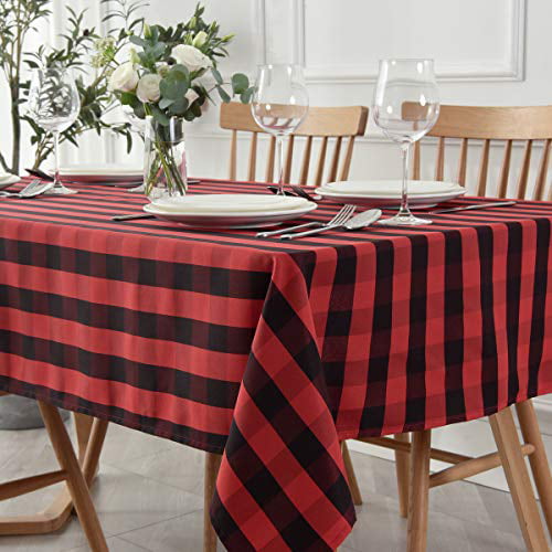 maxmill Checkered Square Tablecloth Stain Resistant Waterproof and Wrinkle Resistant Washable Heavy Weight Soft Table Cloth Gingham for Dining Room and Outdoor Use 52 x 52 Inch Black and Red