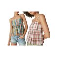 thumbnail image 5 of Michellecmm Women's Plaid Crop Camisole Fitted Square Neck Spaghetti Strap Backless Ruffle Tops for Summer, 5 of 7