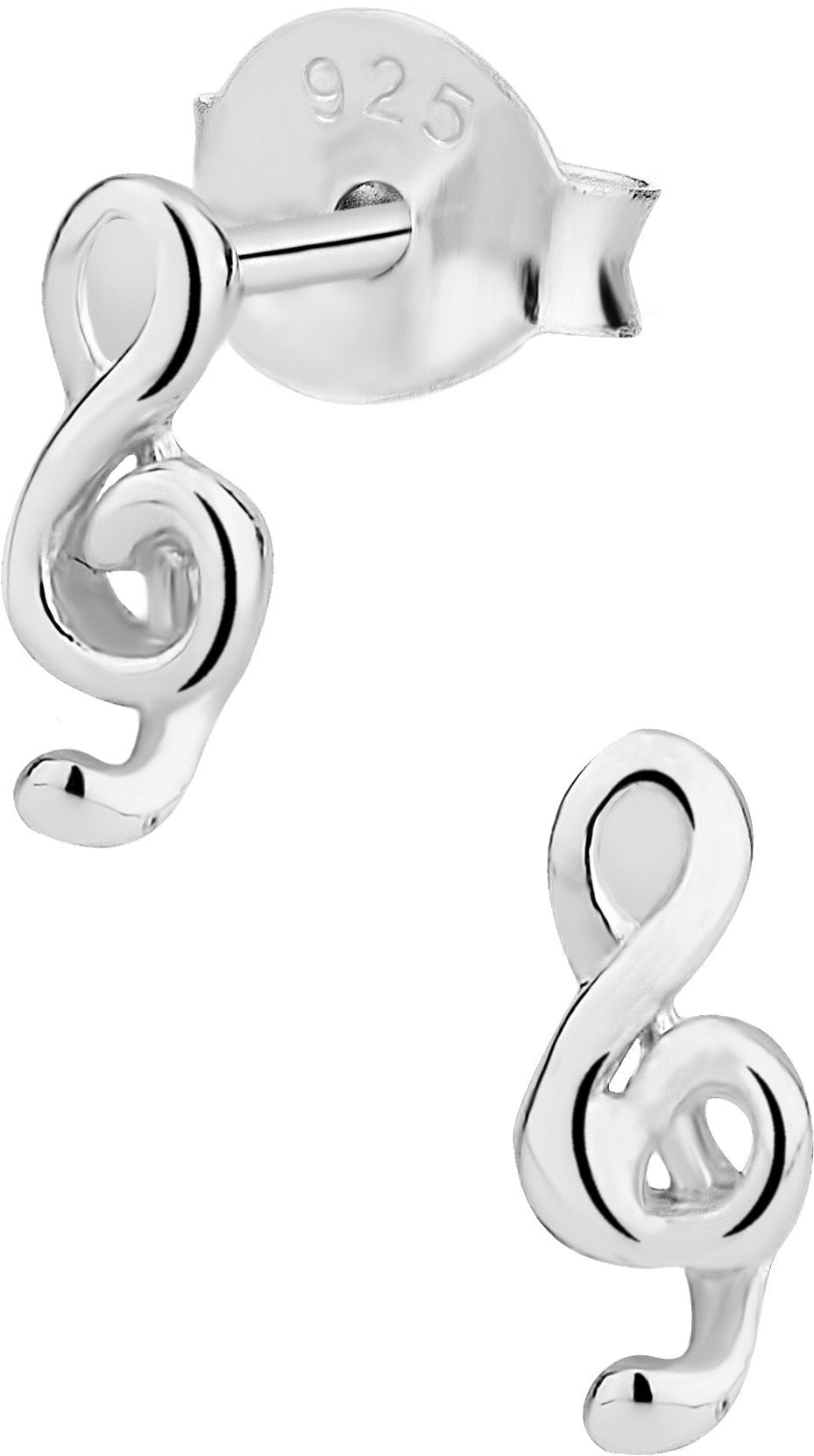 Treble Clef Musique Symbole .925 Solid Sterling Silver Stud Post Earrings 12 mm 