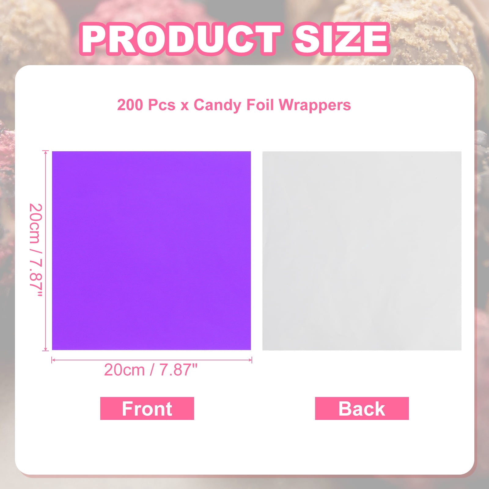 Uxcell 200 Pcs Candy Foil Wrappers, 7.87 x 7.87 Inch Aluminium Foil Chocolate Bar Square Wrappers for Tea Brownies DIY Packaging Wedding Party Decoration, Purple