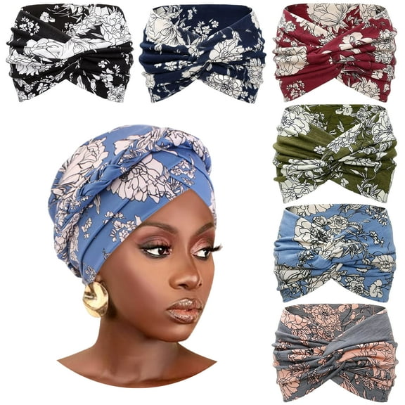 6-Pack Headbands for Women Wide 7 Inch - Non Slip Grip & Sweat Wicking Yoga Headband, Boho Floral Headbands, Workout, Running, Sports Hair Accessories