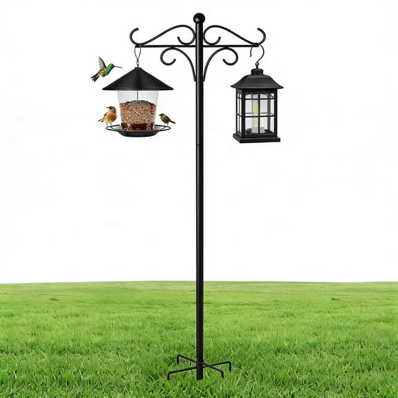 92 Inch Double Shepherds Hooks for Outdoor, Heavy Duty Bird Feeder Pole with 5 Base Prongs, Adjustable Garden Hanging Holder for Bird Feeders, Lanterns, Plant Hanger Stands, Weddings Decor