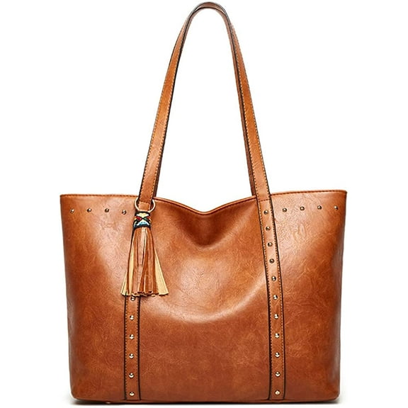 CoCopeanut Large Capacity Shoulder Bag for Women Soft Faux Leather Tote Bag Top Handle Handbag Retro Satchel