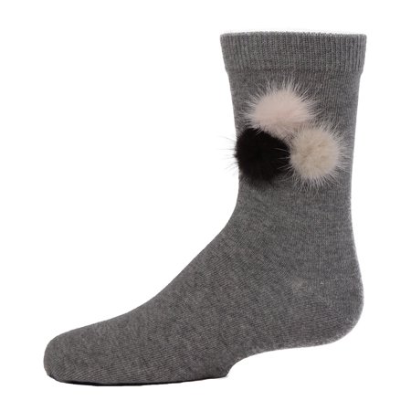 

MeMoi Fluffy Trio Pom-Pom Cotton Blend Crew Socks - Girls - Female