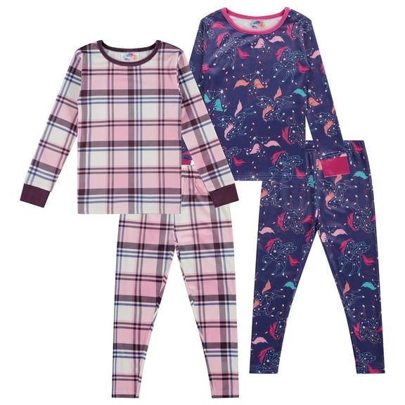 Btween 4-Piece Girls' Pajama Sets - Girls' Sleepwear, Long Sleeve Shirts, PJ Legging Pants - Graphic Pajamas for Girls