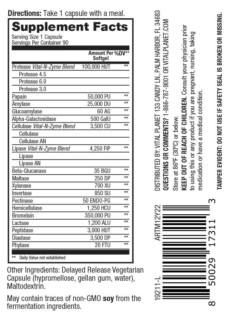 Vital Planet Vital Digest Natural Digestive Enzymes 90 Capsules