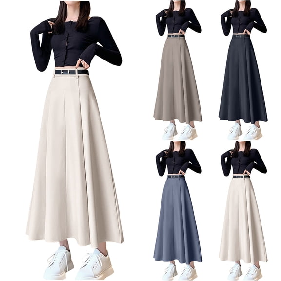 Bovxnpu Women Skirt Women's Office Work Skirt Fall And Winter Suits Skirt Stretch High Waist Below Knee Bodycon for Business Casual Pleated Ruffle A Line Long Skirt Beach Vacation Summer Outfits
