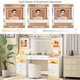 thumbnail image 4 of Pipleo 62" Large White Vanity Desk with Glass Top, Makeup Vanity with Mirror and LED Lights, One Piece Controls 3 Lighting Modes, 4 Drawers Vanity with 2 Cabinets and Power Outlet for Women, Girls, 4 of 8