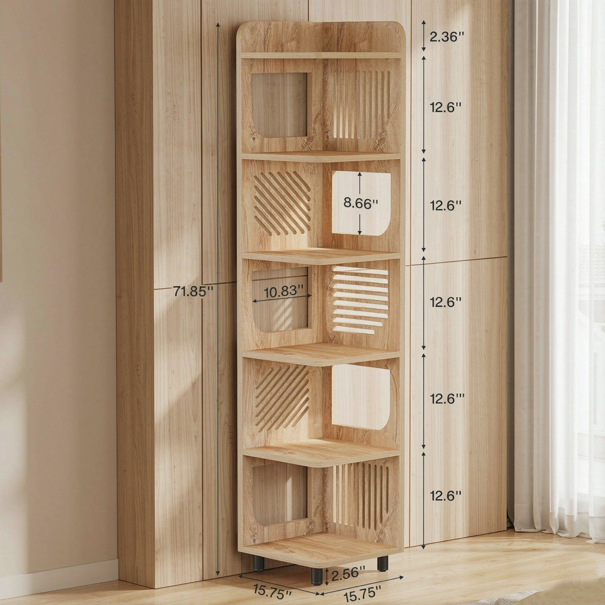 6-Tier Corner Shelf, Tall Slim Bookcase & Display Stand for Small Spaces