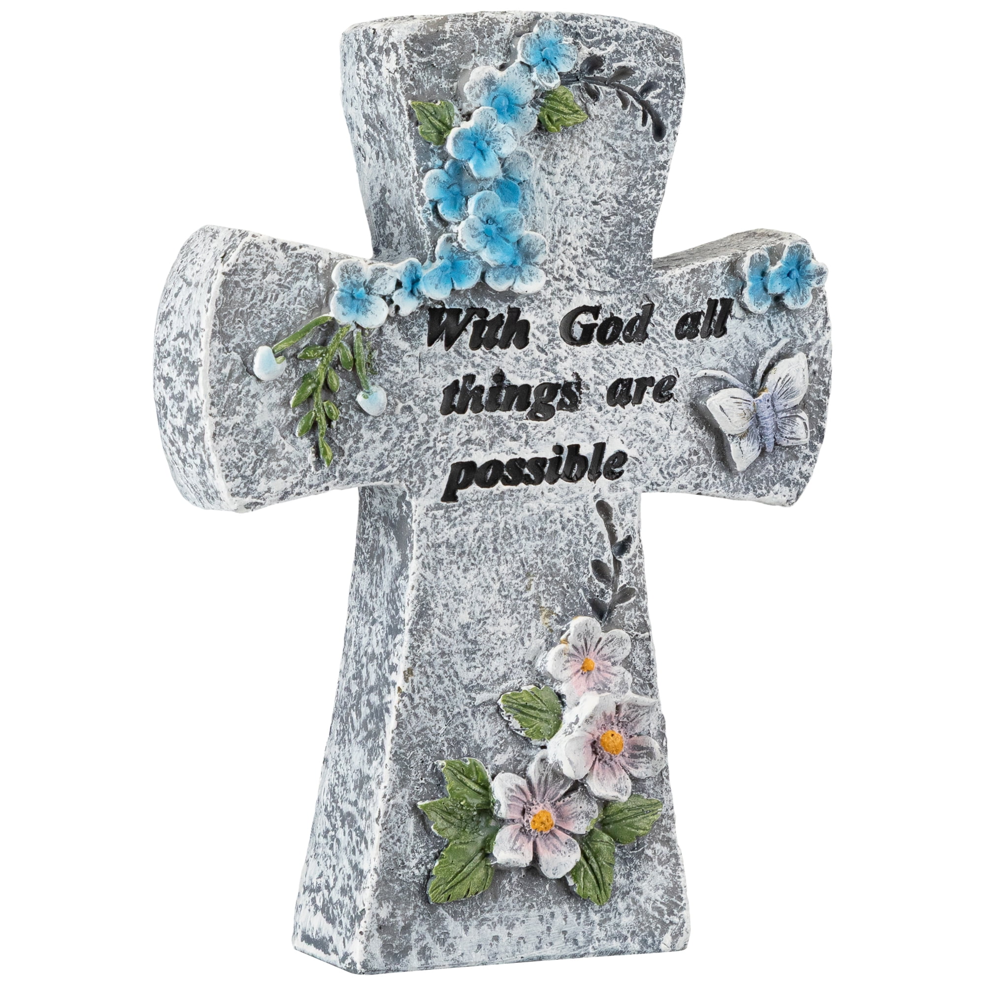 Northlight With God All Things Are Possible Floral Cross Statue - 6.75"
