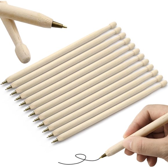 shiyou-12 Pcs Drumsticks Ballpoint Pens Wooden Drumstick Pen Funny Pens Shaped Liked Drum Sticks Music Pens Drummer Gifts From Stationery Kit to Drum Kit Funny Novelty Office Supplies