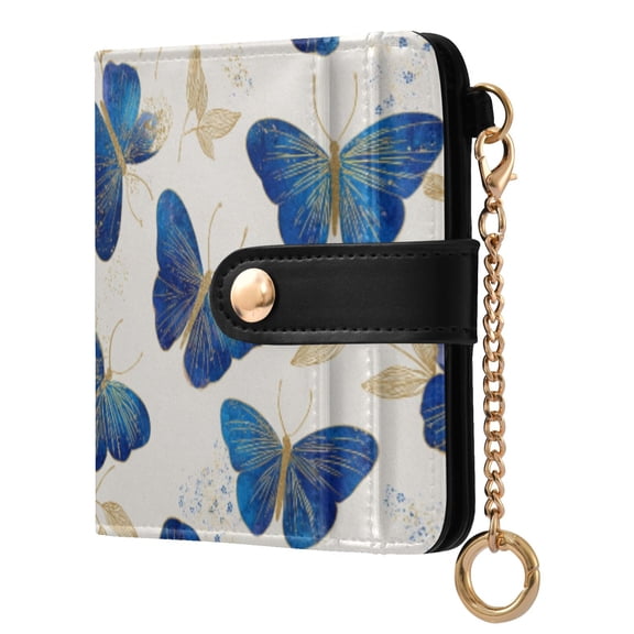 Womens Wallet PU Leather Bifold Small Purse with RFID Blocking Credit Card Holder Watercolor Blue Butterfly