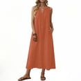thumbnail image 7 of Women's Linen Casual Midi Shift Dress Sleeveless V-Neck Partial Button Down Lightweight Feel Loose Fit Straight Cut Daily Wear Summer Vacation Breathable Sun Dress, 7 of 7