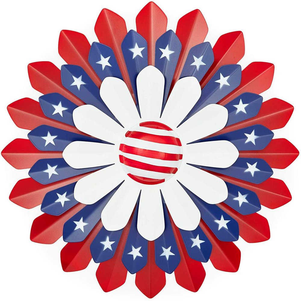 Metal American Flag Floral Wall Decor for Patriotic Decorations, 13.5