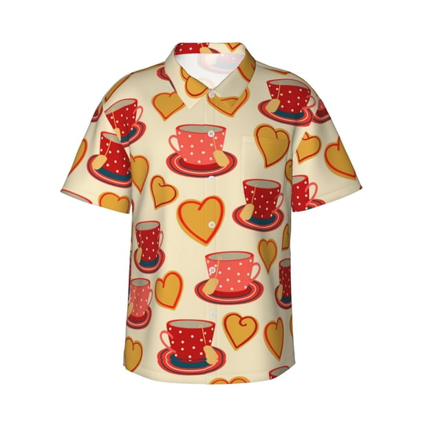 Balery Cups of Tea Camisas hawaianas de manga corta para hombre, camisas playeras de corte holgado, camisas de vacaciones con botones,X-Large