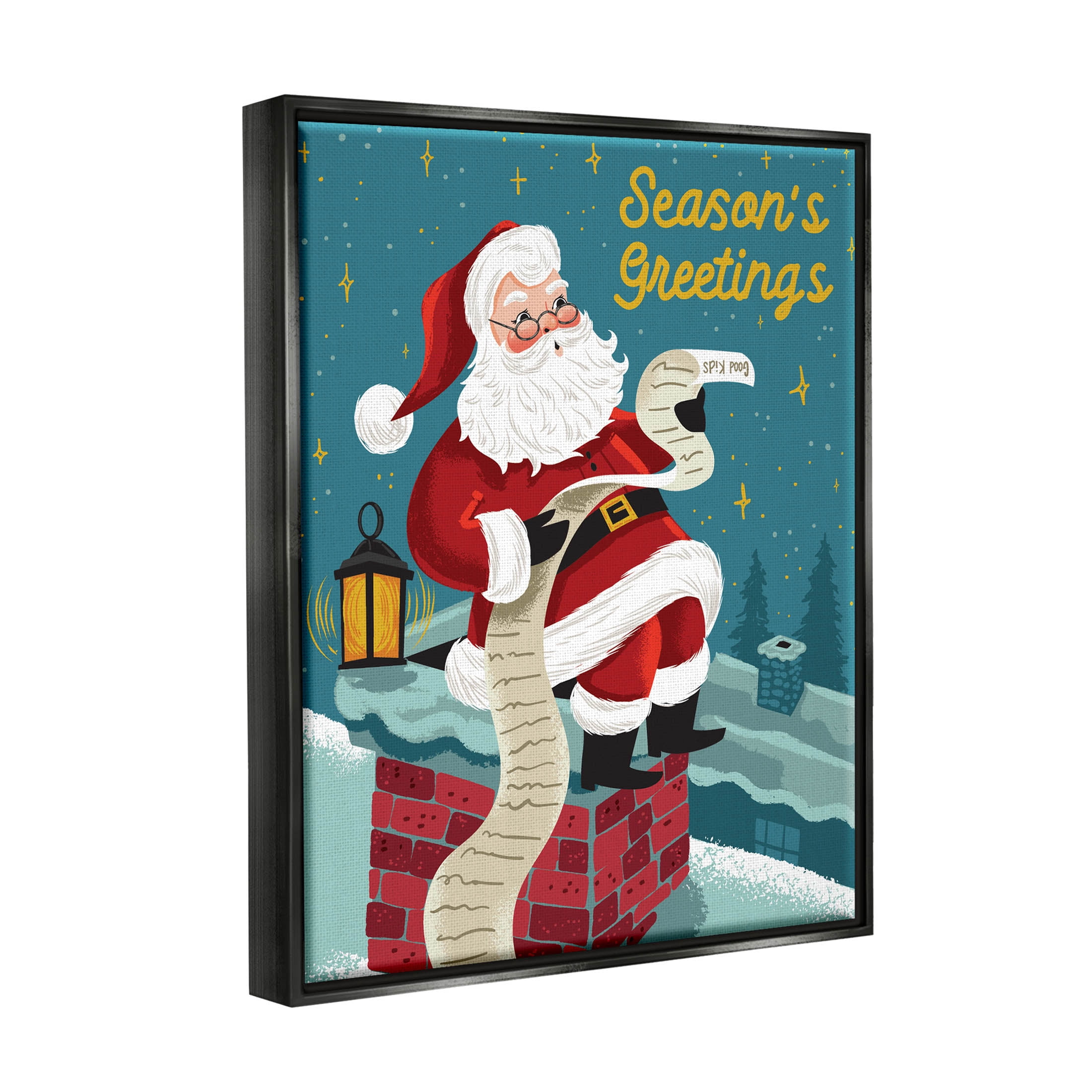 Season's Greetings Santa's List Chimney Holiday Graphic Art Jet Black Framed Art Print Wall Art