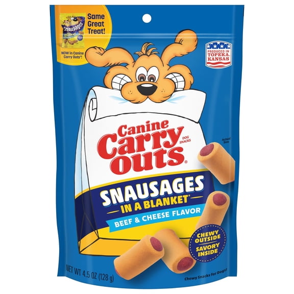 Canine Carry Outs Snausages in a Blanket Chewy Dog Treats, Beef & Cheese Flavor, 4.5 ozs