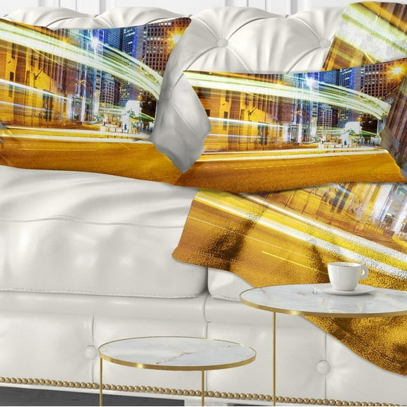 Designart Blur Motion Traffic Trail in Modern City - Throw Pillow - 12x20