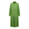thumbnail image 4 of UTSJKR Womens Long Sleeve Maxi Shirt Dress Elegant Lapel Neck Button Down Dresses Oversize Loose Pleated Swing Party Dress Green S, 4 of 5