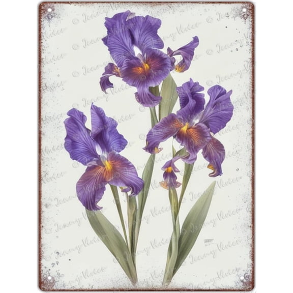 Purple Iris Rustic Vintage Tin Sign, Garden Tin Sign, Flower Wall Decor, Unique and Stylish Tin Signs for Your Home Bedroom Kitchen Porch Metal Sign, Farmhouse Chic Tin Sign 12x16 inches