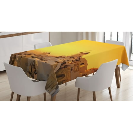 

Ambesonne Greece Tablecloth Rectangular Table Cover Sunset Santorini Vacation 60 x84 Marigold Ivory and Brown