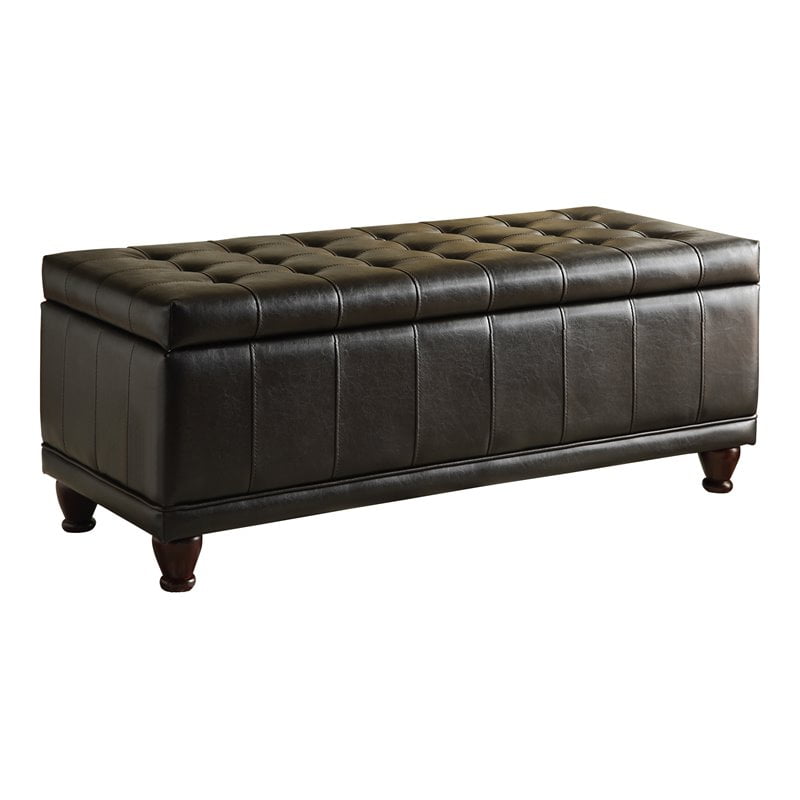 Pemberly Row 42.5" Contemporary Faux Leather Storage Bench in Dark Brown