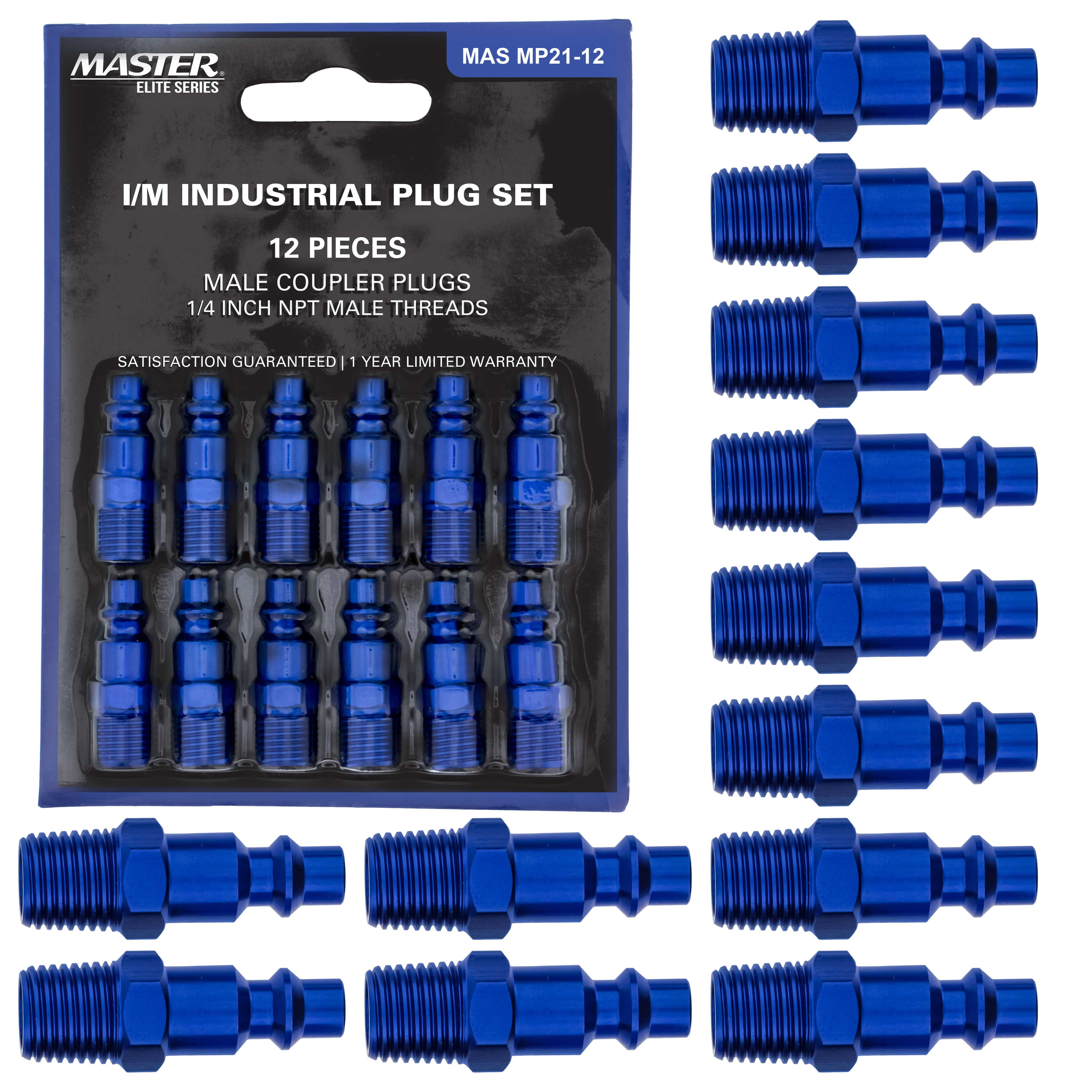 Master Elite Series 8 Piece Universal Air Hose Quick Push Connect Coupler Set with 1/4\" NPT Female Threads - Accepts 3 Common Plugs Types, I/M Industrial, T Auto, A ARO - Compressor Master Elite Series 8 Piece Universal Air Hose Quick Push Connect Coupler Set with 1/4\" NPT Female Threads - Accepts 3 Common Plugs Types, I/M Industrial, T Auto, A ARO - Compressor