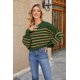 thumbnail image 1 of Suéteres de gran tamaño para mujer, suéter cálido y grueso de punto difuso para otoñoGreen stripeM, 1 of 3