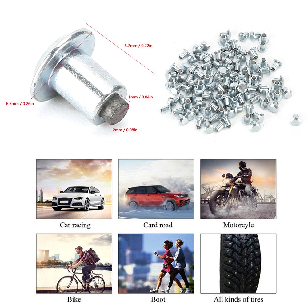 100 Pointes à Glace 6,5 Mm En Carbure - Pour Pneus Voiture, Moto, VTT, Chaussures - Antidérapant Hiver