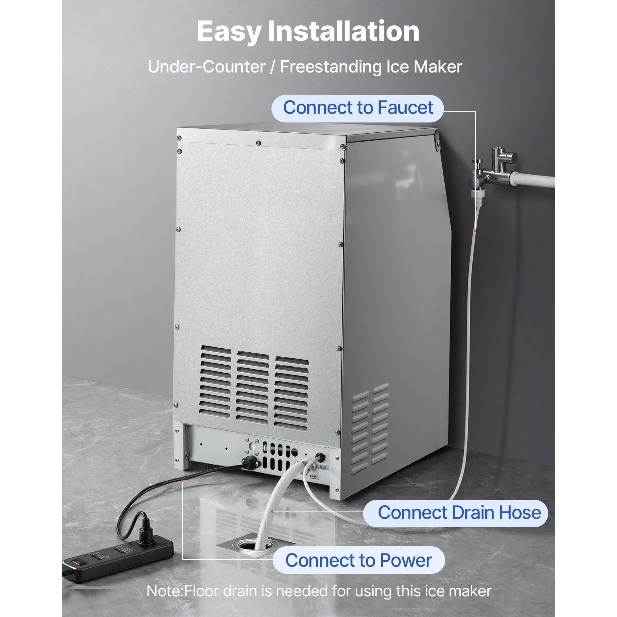 Commercial Ice Maker, 130 lbs/24H, 30 lbs Storage, Under Counter Freestanding Stainless Steel Ice Maker with LED Display & Self-Cleaning