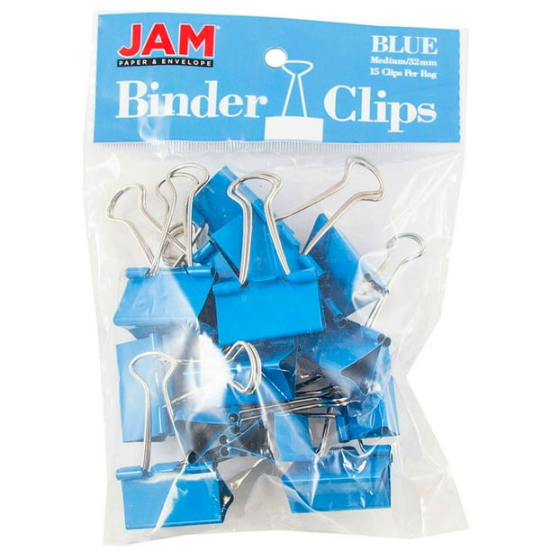 JAM Binder Clips, Blue Binderclips, 15/Pack, Medium, 32mm