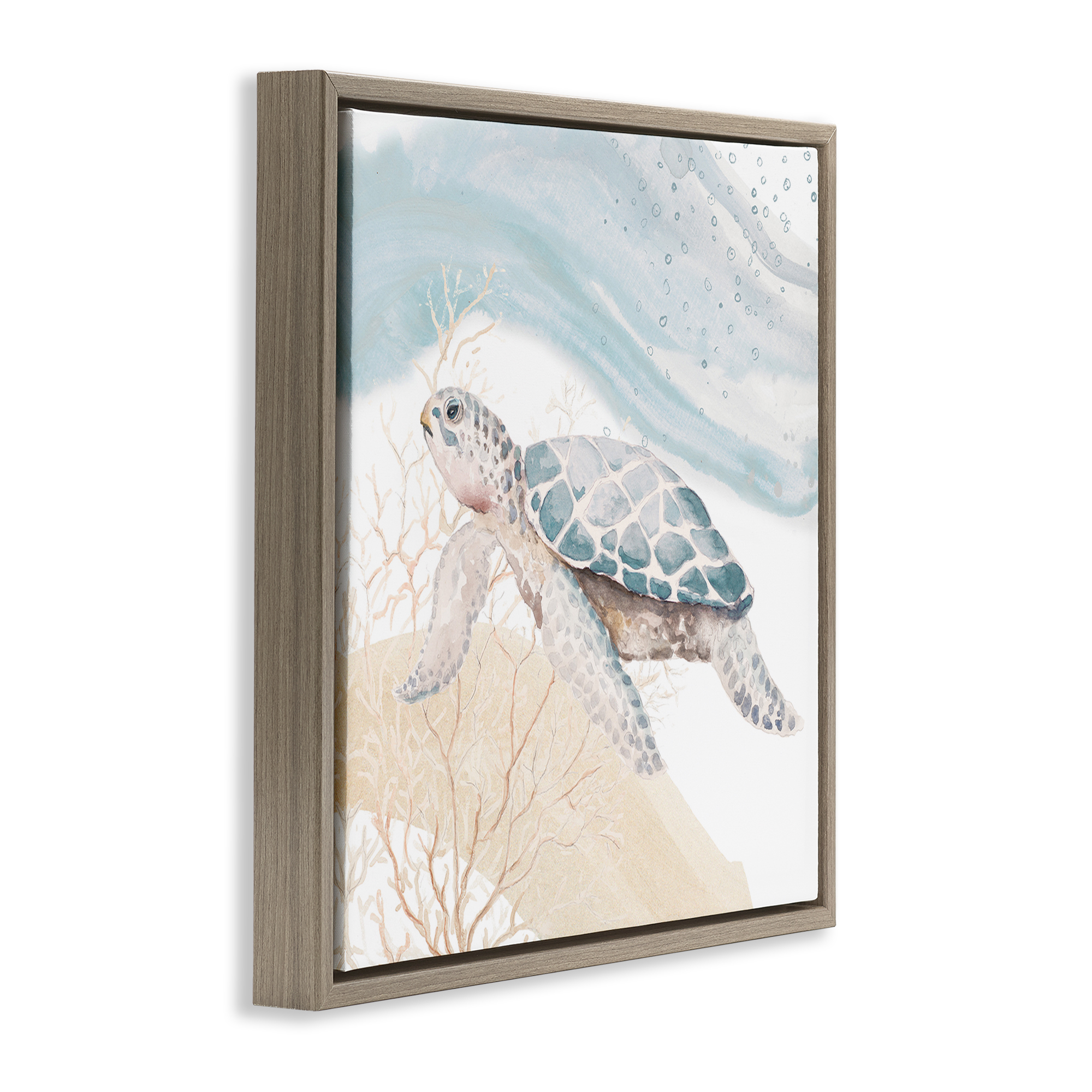 Stupell Industries Swimming Aquatic Turtle Animals & Insects Painting Brown Floater Framed Canvas Art Print Wall Art, 25 x 25