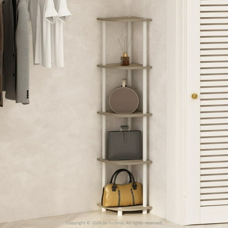 Furinno Turn-N-Tube Particle Board Sonoma Oak/White Corner Display Rack Shelving Unit, 11.60" 9 lb