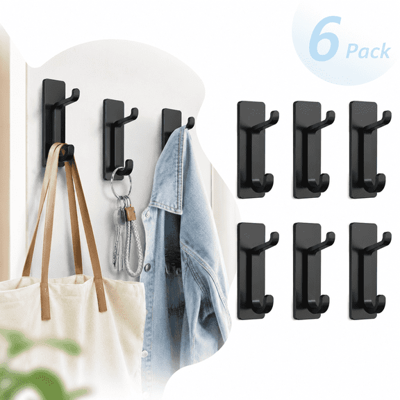6 Pack Purse Hooks,Purse Hook for Wall,Towel Hanger for Door,Adhesive Towel Hooks,10LB Strong Self-Adhesive Aluminum Wall Door Hooks for Bathroom Kitchen