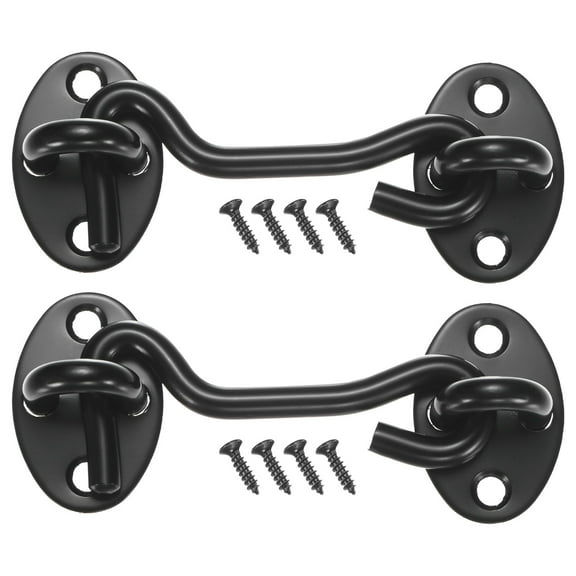 Uxcell 2-Pack Hook and Eye Latch for Door 3 Inch 201 Stainless Steel Hook and Eye Gate Latch for Gate/Window/Cabinet Black