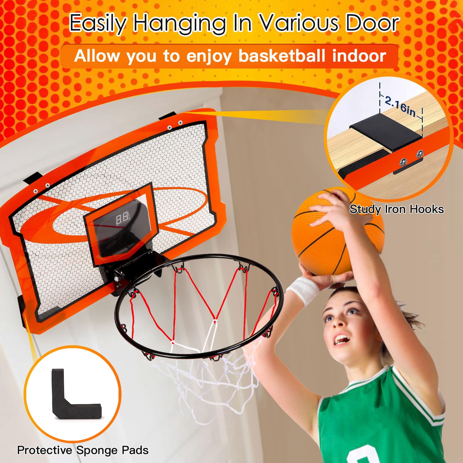 Indoor Mini Basketball Hoop Set with 4 Balls for Kids Adults Moclever Door Basketball Hoop with Electric Scorer Christmas Birthday Gifts for Kids Boys Teens